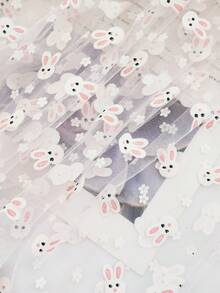 1件卡通兔子印花薄纱面料，洛丽塔连衣裙DIY薄纱预裁面料 - 白色 - 查看 4