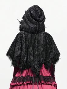 Devil fashion Gothic Punk Style Embroidered Velvet Hooded Cape, Cosplay Costume - Black - View 3