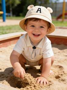 1 pieza Sombrero ajustable y transpirable para niños con 26 letras personalizadas, sombrero de cubo para protección solar en la playa, adecuado para actividades al aire libre, uso diario y como regalo de cumpleaños para niñas pequeñas y bebés - Caqui - Ver 4
