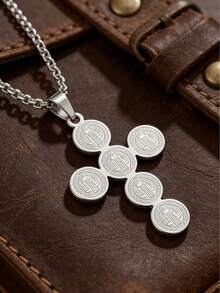 1pc St. Benedict Medal Cross Pendant Necklace, Stainless Steel Catholic Religious Jewelry, Unisex - Multicolor - View 4