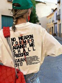 女士夏季新款字母十字印花休闲度假宽松百搭圆领米色短袖T恤，时尚日常上衣，适合日常穿着 - 杏色 - 查看 6