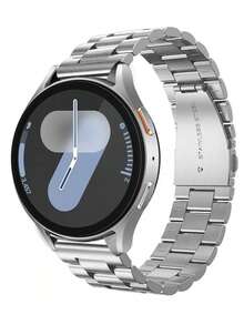 1pc Fashion Silver 3-Bead Stainless Steel Metal Smart Watch Band, Compatible With Samsung , Universal 20mm/22mm Strap, Fits Galaxy Watch 7/6/5/4/3 40mm/44mm, Galaxy Active 2 40mm/44mm Gear S3, Galaxy Watch - Silver - View 2