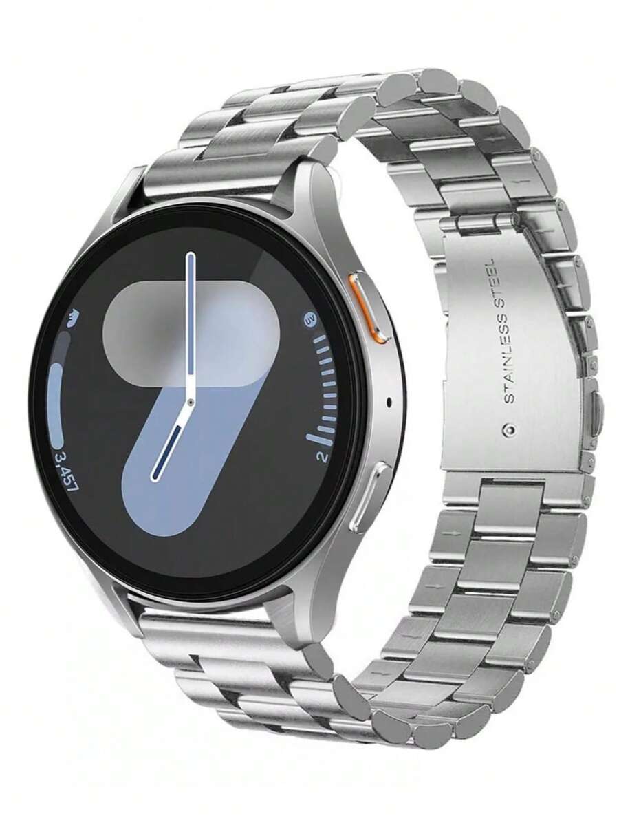 1pc Fashion Silver 3-Bead Stainless Steel Metal Smart Watch Band, Compatible With Samsung , Universal 20mm/22mm Strap, Fits Galaxy Watch 7/6/5/4/3 40mm/44mm, Galaxy Active 2 40mm/44mm Gear S3, Galaxy Watch