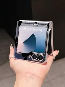 1pc Fashionable And Simple Frosted PC Material Cute Butterfly Element Folding Phone Case, Can Protect And Prevent Falling For: SamsungGalaxy Zflip 3/Zflip 4/Zflip 5/Zflip 6/Zflip 7/ Find N3 Flip/ Razr 50 Ultra/ Razr 60 Ultra/ 60/ Razr 50/XiaomiMIX Flip/Galaxy Z Flip7 FE - Clear - View 3