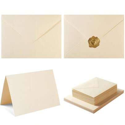 30/10 Pack Milky White A6 Envelopes, 10x15cm, Includes 4x6 Inch Thick Folding Card Paper And Gold Stickers, Suitable For Greeting Cards, Weddings, Birthdays, Invitations, Baby Showers