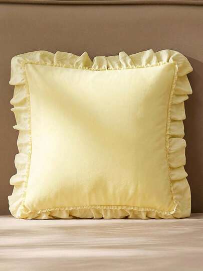 1pc Romantic French Ruffle Quilted Envelope Pillow Cover (Pillow Insert Not Included), Fashionable Romantic Decorative Throw Pillow Case Suitable For Bedroom/Dorm/Sofa, Gift For Couples & Friends. Machine Washable, Oeko-Tex Certified, Light Yellow