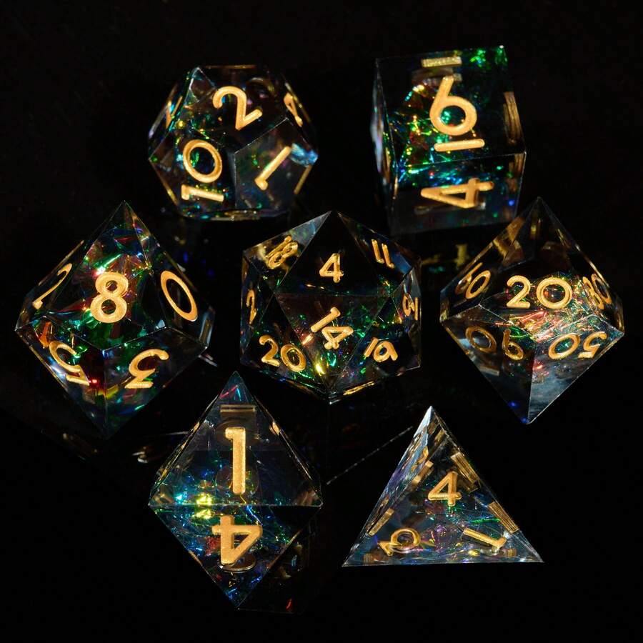 7颗装D&D树脂骰子套装,适用于RPG、MTG等桌面角色扮演游戏,适合作为复活节、万圣节、圣诞节礼物 - 彩色 - 查看 1