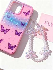 1 pieza Cordón para teléfono con mariposa iridiscente de cuentas, cadena de muñeca transparente y femenina, dije para bolso - Multicolor - Ver 6