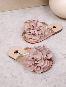 1 Pair Girls' Mesh Embroidered 3D Flower Peep-Toe Flat Sandals, Suitable For Spring And Summer, Princess Shoes - Coral Pink - View 2