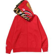 Bape A BATHING APE FW25 Half Camouflage Double Hooded Sweatshirt With Shark Logo On Cuffs, Men's - Đỏ - Xem 2