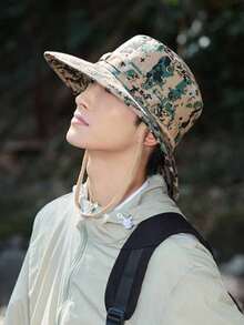 1pc Western Cowboy Style Outdoor Camping Sun Protection Fishing Hat, Men's Breathable Camo Hiking Tactical Hat, Spring/Summer - A - View 4