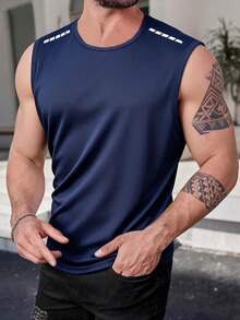 Men's Summer Sports Tank Top, Gym Running Training Sleeveless Shirt - Navy Blue - View 1