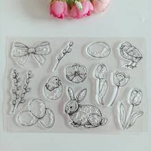Easter Bunny, Eggs, Bird Nest Transparent Stamps, Scrapbooking & Card Making DIY Decorative Materials, Basket, Tulips, Handmade Card Decorations - Easter - View 8