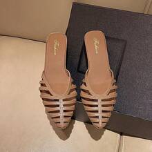 Zapatos de tacón para mujer Mules de tacón fino con punta afilada estilo media sandalia para mujer de Baotou. Novedad de verano. Sandalias versátiles de tacón alto. Sandalias de estilo romano. - Marrón - Ver 3