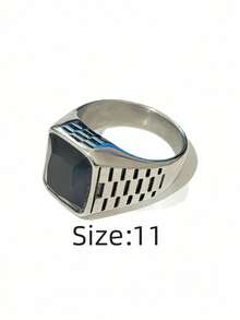 1pc Squared Rhinestone Stainless Steel Ring For Men, Durable Waterproof Non-Fading Hypoallergenic, Suitable For Daily Wear, Business Travel - Black Stone-set Men's Ring - View 13