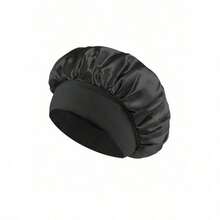 2pcs/1pc Silk Sleep Cap, Satin Hair Cap, Women Wide Brim High Elasticity Cap, Charmeuse Sleep Cap, High-End Satin Hair Care Cap, Curly Hair Silk Headband (Black & Gold) Hair Sleep Cap - 彩色 - 查看 10