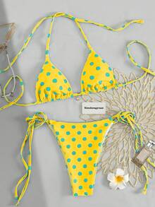 Bộ bikini Xinshengyuan 2026 2 món/set dành cho Tết Dương lịch và Lễ Tình nhân, kiểu dáng gợi cảm, dễ thương, màu xanh ngọc chấm bi, dây buộc cổ tam giác hai bên, chất liệu co giãn vừa phải, phong cách Âu Mỹ, quần bơi nữ kiểu buộc dây bên hông, thích hợp cho kỳ nghỉ biển và hồ bơi, tiệc biển, trang phục đi biển mùa hè, đồ bơi mùa xuân mùa đông. - Nhiều màu - Xem 6