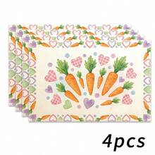 4pcs Easter Theme Placemats, Cute Rabbit Pattern With Diamond Elements And Floral Design, Suitable For Party Dining And Easter Decoration. Size: 30x45cm, Applicable For Seasonal Home Decor, Holiday Table Decor, Farmhouse Style, Washable And Durable. An Ideal Gift Choice. - Multicolor - View 23