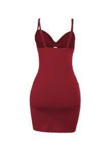Spaghetti Strap Sequin Mini Bodycon Dress, Sexy Club Party Dress For Women Wedding Spring - Red - View 5