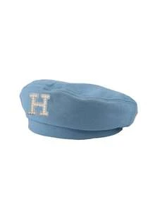 1 chiếc mũ beret nữ màu trơn, trang trí 26 chữ cái bằng ngọc trai, mũ thời trang thường ngày thanh lịch kiểu retro có thể điều chỉnh, quà tặng phong cách đường phố tối giản - Màu xanh bụi bặm - Xem 7