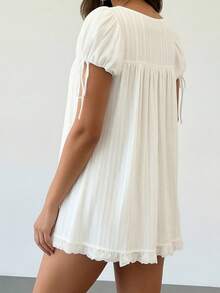 Women's Square Neck Puff Sleeve Babydoll Top Lace Trim Ruffle Hem Blouse Summer Casual Flowy Tunic Top For Beach Vacation - 白色 - 查看 8