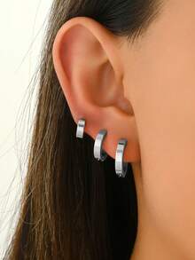 6pcs Set Minimalist Stainless Steel Plain Hoop Earrings, Versatile Daily Wear For Women - Multicolor - View 5