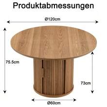 Mesa de comedor redonda de 120 cm para 4-6 personas, mesa de comedor redonda con barandilla de madera, con dos compartimentos de almacenamiento, mesa de comedor moderna de estilo rústico para cocina, sala de estar - Nuez - Ver 11