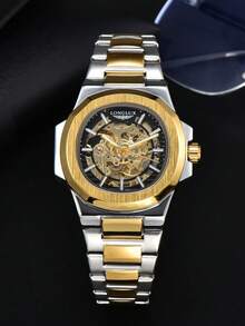 LONGLUX 1 件镂空自动机械男士腕表，不锈钢表带，商务腕表 - 彩色 - 查看 6