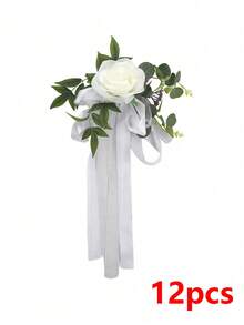 1/6/12件装婚礼走道椅背装饰花，玫瑰婚礼椅背装饰，带叶子和丝带，适用于婚礼仪式装饰、教堂长椅靠背装饰 - 彩色 - 查看 13