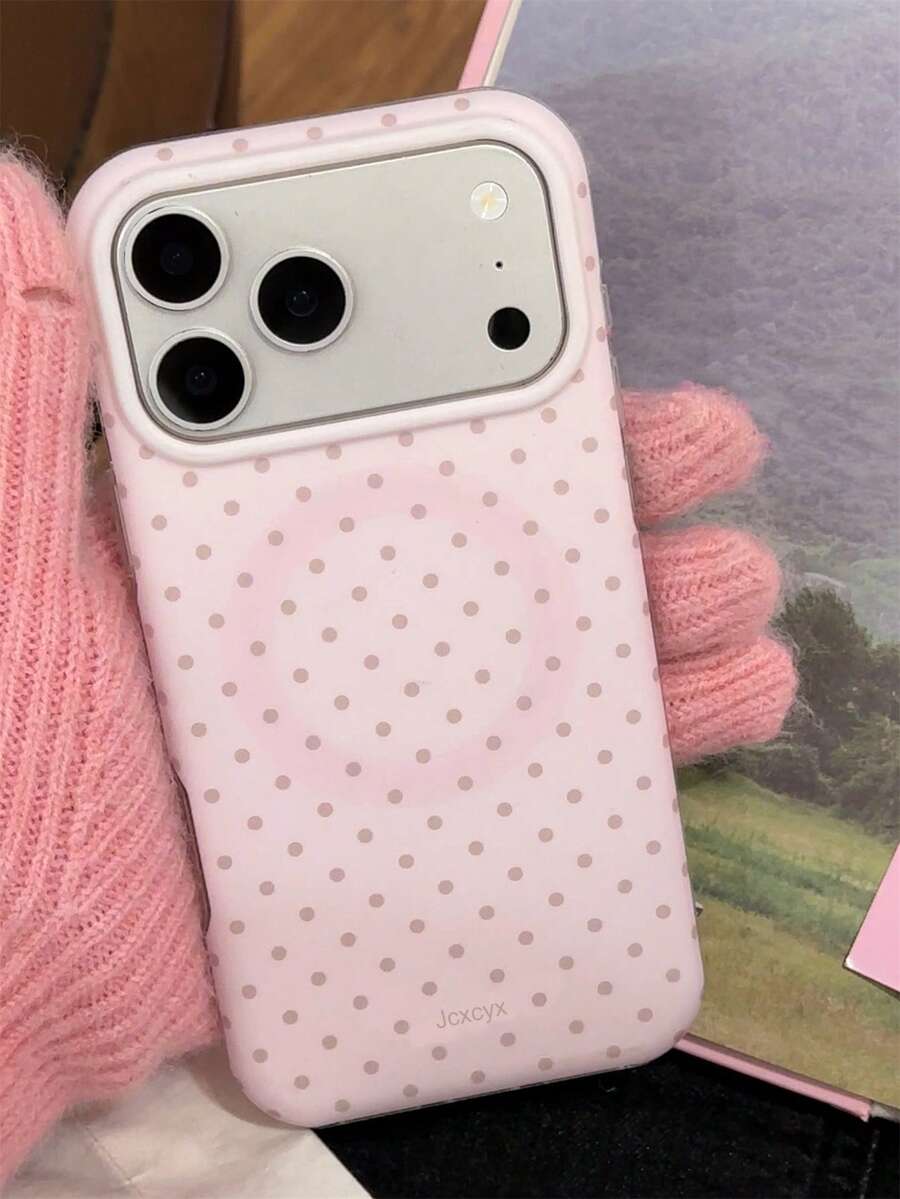 适用于 17 Pro Max、16、15、14、13、12、11 Pro Max、16、15、14 Plus 的可爱波点磁吸无线充电手机壳，奢华可爱亮面果冻色防震后盖