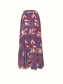 女士全印花荷叶边半身裙，夏季 - 紫色 - 查看 2