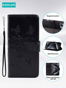 Koolife 1pc Leather Wallet Phone Case For 17 Pro Max/ 17/ 17, Full Body Protective Cover With Card Slot - Black - View 8