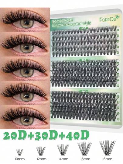 300片单根假睫毛，D型卷翘睫毛簇，10-16毫米混合款式，蓬松柔软单根假睫毛，DIY假睫毛，适合新手，日常使用，旅行，婚礼，约会，睫毛簇，单根假睫毛，假睫毛，假睫毛