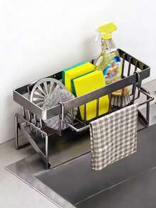 Multi-Functional Carbon Steel Kitchen Storage Rack, Kitchen Sink Faucet Sponge Drain Basket, Kitchen Shelf Sink Rags Draining Rack Detergent Steel Wire Ball Storage Rack, No Installation, Can Store Cleaning Tools, Kitchen Accessories - Multicolor. - View 14