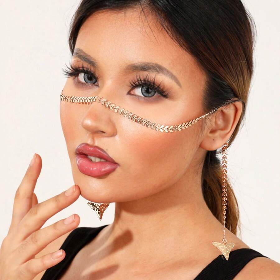 Fashionable Fishbone Chain Face Chain Earrings, Personality Cool Style Long Tassel Earrings For Women, Perfect For Parties And Photoshoots - 1 - 查看 1