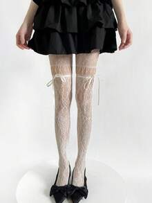 1pc Slimming Sheer Black Stockings, Sexy Fishnet Tights, Thin Lace Hollow-Out Pantyhose - Multicolor - View 19