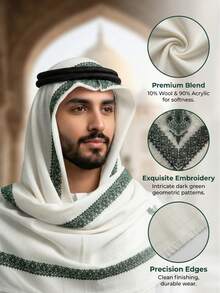 1pc Arabic Men's Embroidered Headscarf, Middle Eastern Desert Tactical Wool Scarf - Multicolor - View 7
