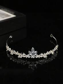 1pc Women's Fashion Princess Crown, Elegant Rhinestone Birthday Hair Accessory Headband - Silver - View 3