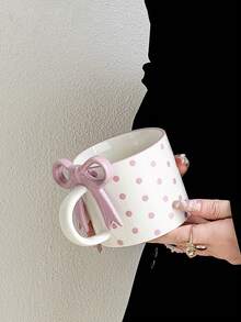 1pc 450ml Cute Bow Ceramic Mug, Unique Design High-Quality Girly Coffee Cup For Home Use - Multicolor - View 6