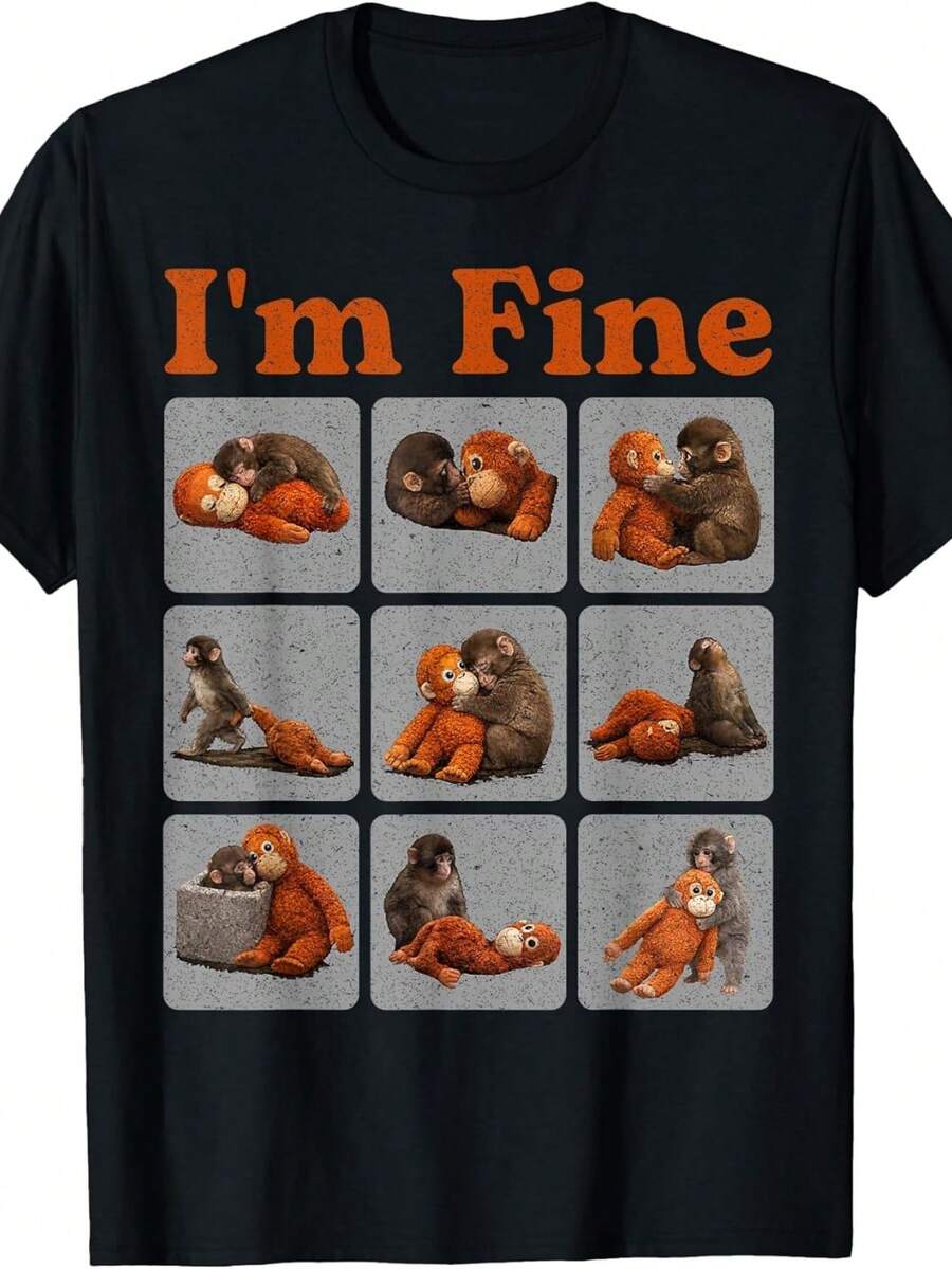 Cute Baby Monkey Named Punch Punch Monkey Im Fine Men Women T-Shirt - màu đen - Xem 1