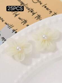 20pcs White Organza Flowers With Pearl, Embroidered Patch, Sewing Decor Applique, Craft Decoration, Badge, Iron-On Patch, Suitable For Sewing And Knitting Projects - Multicolor - View 19