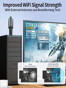 Tarjeta de red inalámbrica sin controlador, receptor USB de computadora de banda dual de alta velocidad WiFi6 de 5G - Negro - Ver 4