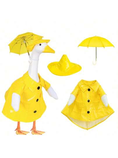 Spring Goose Outfit Raincoat And Umbrella For Lawn Porch Baby Goose Costume Plastic Raincoat Clothes For Spring Outdoor Patio Yard Lawn Decoration