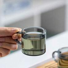 2pcs Transparent Smoky Gray High-Quality Elegant Glass Teacups, Breakfast Coffee Mugs, Creative Water Glasses, Minimalist Heatproof, Suitable For Kitchen, Living Room, Great Gift (No Cup Holder) - Black - View 2