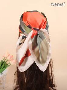 1pc Faux Silk Printed Neckerchief, Versatile Headband/Hair Scarf, Suitable For Daily Use - Multicolor - View 6