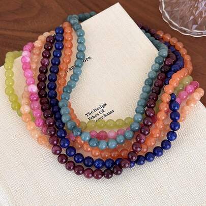 Ines 2026 Primavera/Verano Nuevas Llegadas, Accesorio minimalista para ir al trabajo, Collar con cuentas de piedras naturales coloridas, Collar gargantilla elegante y personalizado de moda, Collar de piedras naturales estilo bohemio y de playa