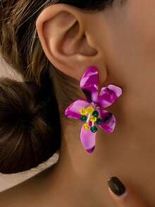 1 Pair Fashion Acrylic Floral Design Elegant Earrings, Unique High-End Versatile Flower Shaped Earrings - Multicolor - View 3