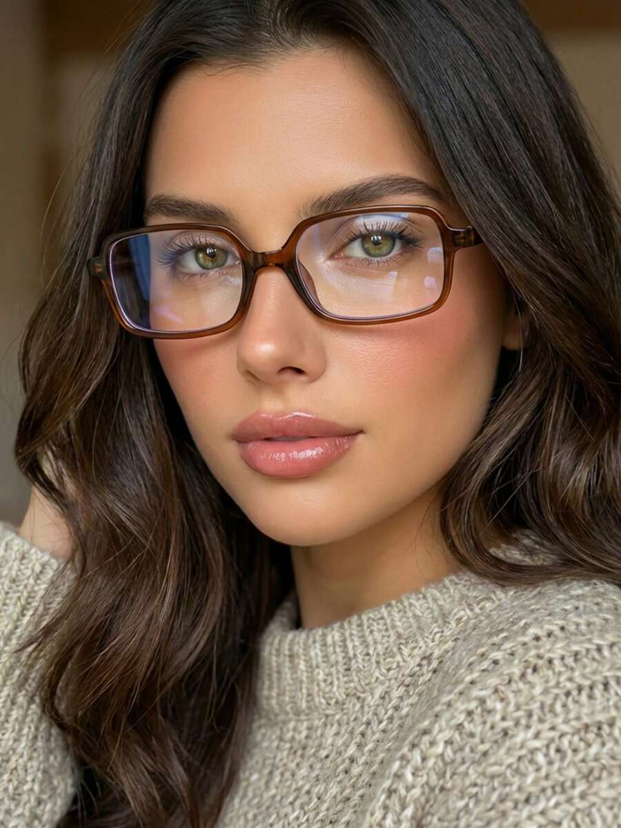 1副女士小号矩形个性化极简棕色眼镜 - 棕色 - 查看 1