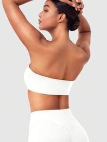 VOYJOY Women Strapless Bandeau Bra Wireless Padded Sports Bra Tube Top Seamless Stretchy Workout Bralette - trắng - Xem 2
