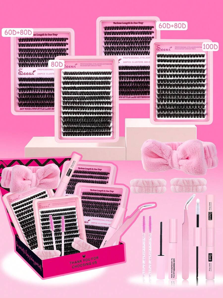 948Pcs, 240Pcs 260Pcs 208Pcs Individual Lash Clusters, 60D 80D 100D Lash Clusters Eyelash Extension Kit, 10-20mm Mix Individual Lashes Kit With Lash Bond And Seal, Remover, Lash Tweezers, Brush, 3D Thick Eyelash Extension Kit, Suitable For Daily Commuting Or Holiday Celebration For DIY Eyelash Makeup Design, Lashes,Eyelashes,Fake Lashes - 黑色 - 查看 1